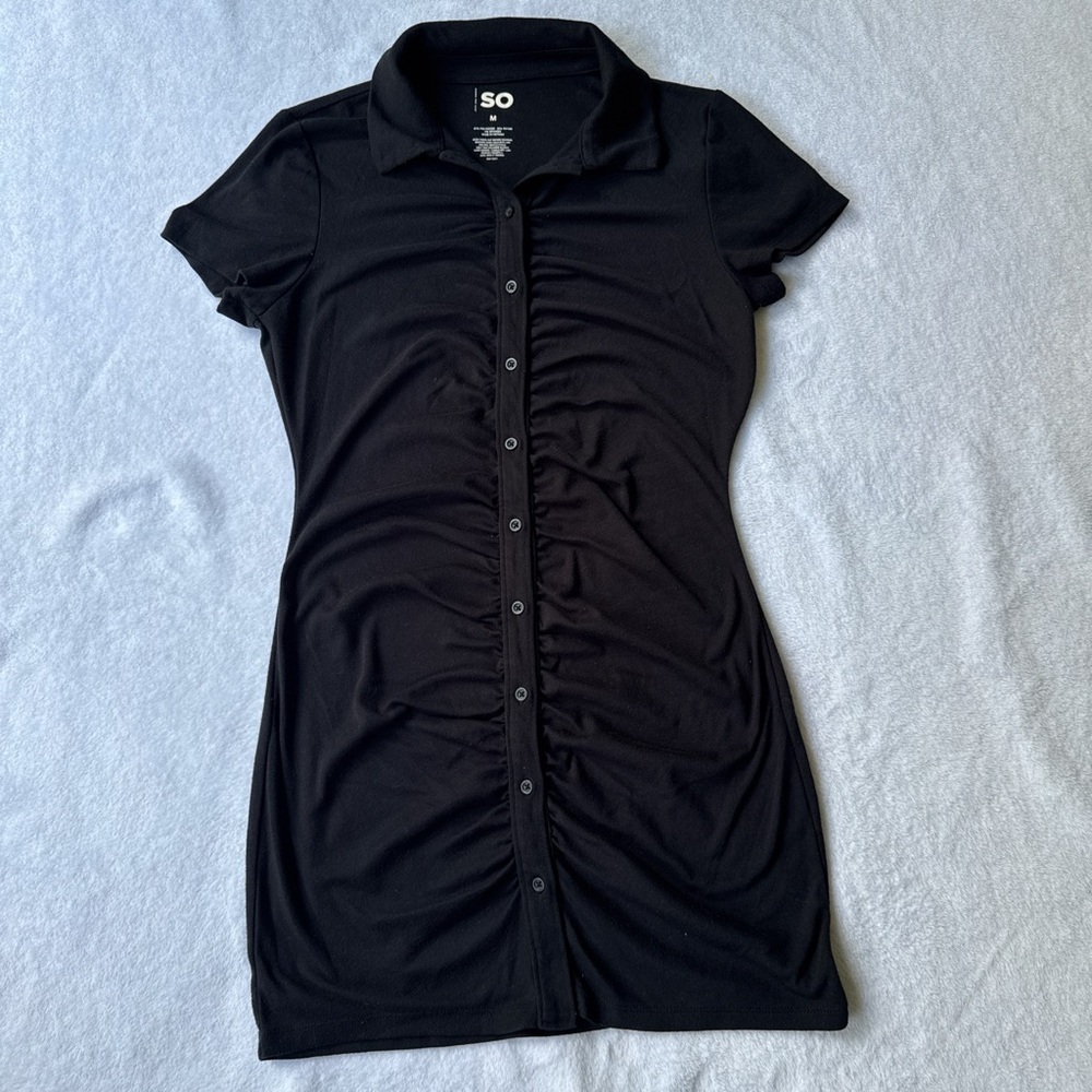 SO Classic Black Ruched Mini Dress - Picture 2 of 8
